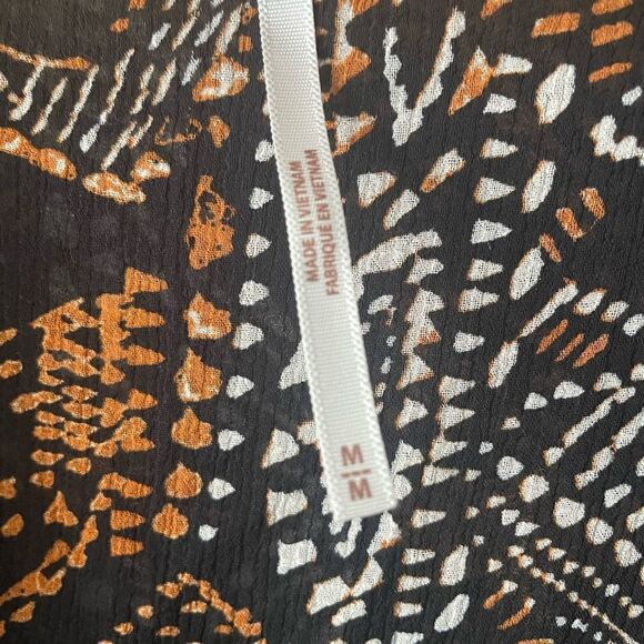 Free People Women's Long Sleeve Black And Brown Dotted V-Neck Blouse Size M - Picture 7 of 7